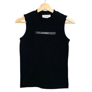 Mademe Black Sleeveless Tank Top W/ Zipper Pocket Front Detail Medium NWOT